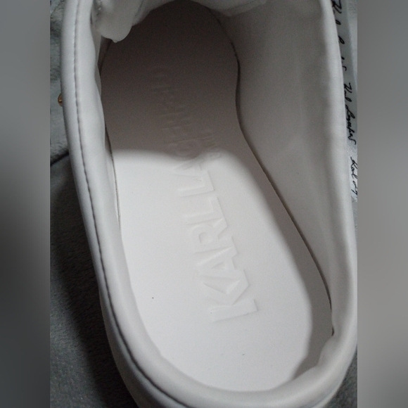 NWOT Karl Lagerfeld Paris Cordelia Leather Mule White Ladies 8.5 Embellished - Picture 7 of 11